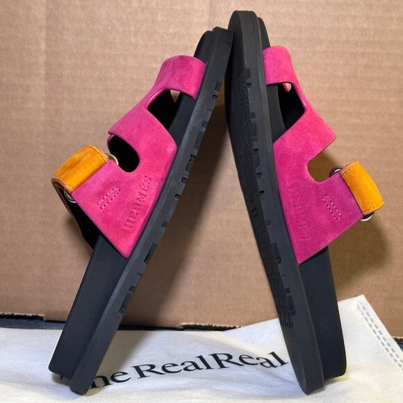 HERMES Suede Women’s Chypre Sandals Rose Chapas Orange Goatskin US 6 / EU 36 - Picture 9 of 10